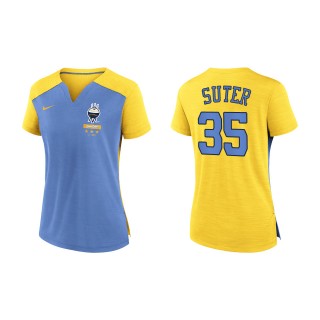 Brent Suter Women's Brewers Powder Blue Gold 2022 City Connect Exceed Boxy V-Neck T-Shirt