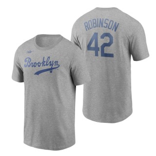 Men's Brooklyn Dodgers Jackie Robinson Heathered Gray Cooperstown Collection Name & Number T-Shirt