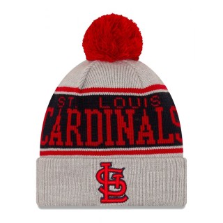 St. Louis Cardinals Gray Stripe Cuffed Knit Hat with Pom