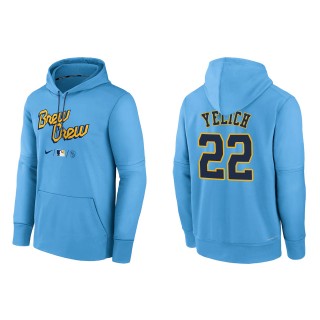 Christian Yelich Brewers Powder Blue 2022 City Connect Authentic Collection Therma Performance Pullover Hoodie