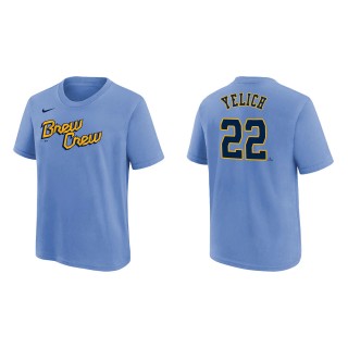 Christian Yelich Youth Brewers Powder Blue 2022 City Connect Name & Number T-Shirt