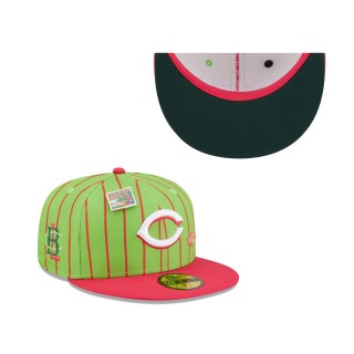 Cincinnati Reds Pink Green MLB x Big League Chew Wild Pitch Watermelon Flavor Pack 59FIFTY Fitted Hat