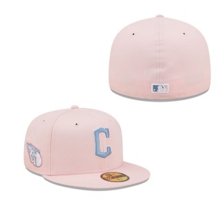 Men's Cleveland Guardians Pink Sky Blue Cooperstown Collection Undervisor 59FIFTY Fitted Hat