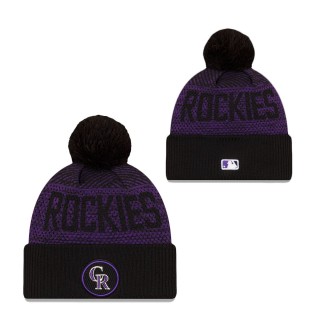 Men's Colorado Rockies Black Authentic Collection Sport Cuffed Knit Hat with Pom