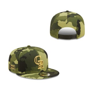 Colorado Rockies New Era Camo 2022 Armed Forces Day 9FIFTY Snapback Adjustable Hat