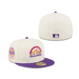 Men's Colorado Rockies White Purple Cooperstown Collection Coors Field Chrome 59FIFTY Fitted Hat