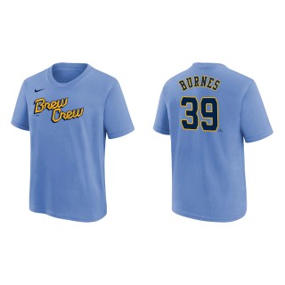 Corbin Burnes Youth Brewers Powder Blue 2022 City Connect Name & Number T-Shirt