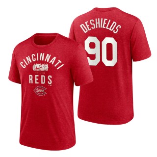 Men's Cincinnati Reds Delino DeShields Red 2022 Field of Dreams Lockup Tri-Blend T-Shirt