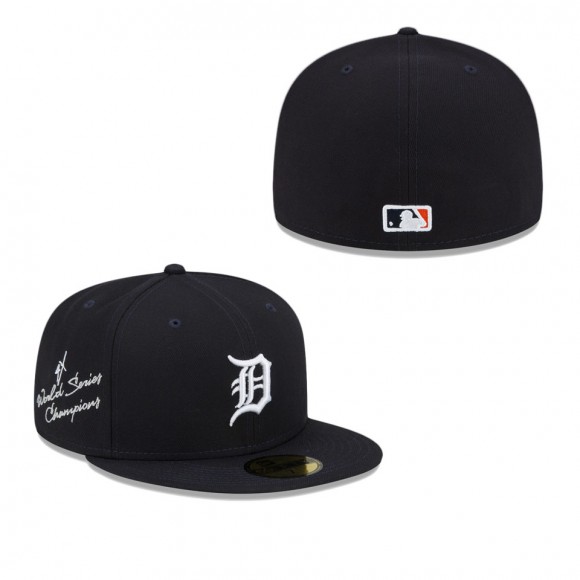 Men's Detroit Tigers Navy 4-Time World Series Champions Undervisor 59FIFTY Fitted Hat