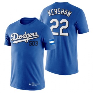 Los Angeles Dodgers Clayton Kershaw Royal Salvadoran Heritage Night T-Shirt