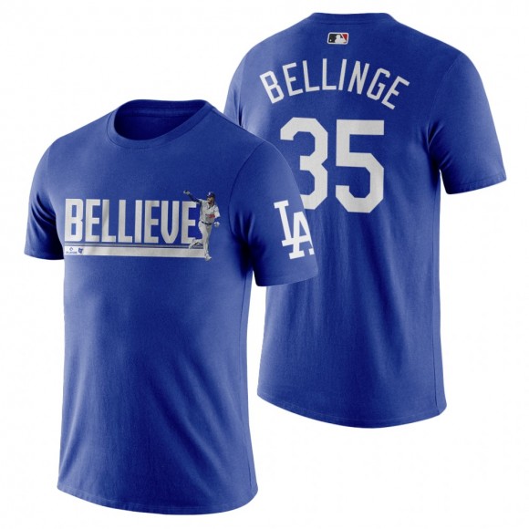 Los Angeles Dodgers Cody Bellinger Royal Caricature Believe T-Shirt