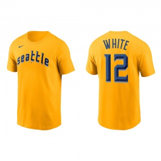 Evan White Seattle Mariners Gold 2023 City Connect Wordmark T-Shirt