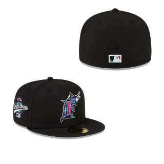 Men's Florida Marlins Black Cooperstown Collection Polar Lights 59FIFTY Fitted Hat