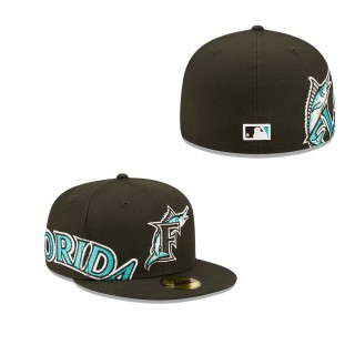 Men's Florida Marlins Black Cooperstown Collection Sidesplit 59FIFTY Fitted Hat
