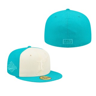 Men's Florida Marlins Cream Teal Cooperstown Collection Tonal Two-Tone 59FIFTY Fitted Hat