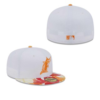 Florida Marlins White Orange Cooperstown Collection Flamingo 59FIFTY Fitted Hat