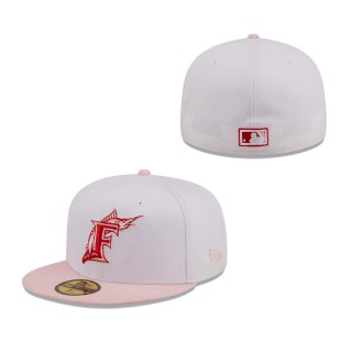 Florida Marlins White Pink Cooperstown Collection Scarlet Undervisor 59FIFTY Fitted Hat