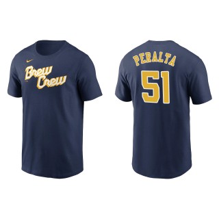 Freddy Peralta Brewers Navy 2022 City Connect Wordmark T-Shirt