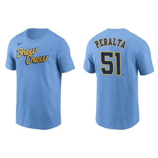 Freddy Peralta Brewers Powder Blue 2022 City Connect Name & Number T-Shirt
