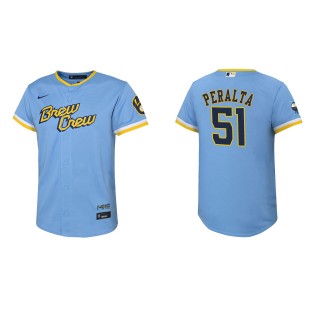 Freddy Peralta Youth Brewers Powder Blue 2022 City Connect Replica Jersey