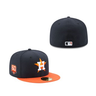 Houston Astros Road 60th Anniversary Authentic Collection On-Field 59FIFTY Fitted Hat Navy Orange
