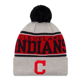 Cleveland Indians Gray Stripe Cuffed Knit Hat with Pom