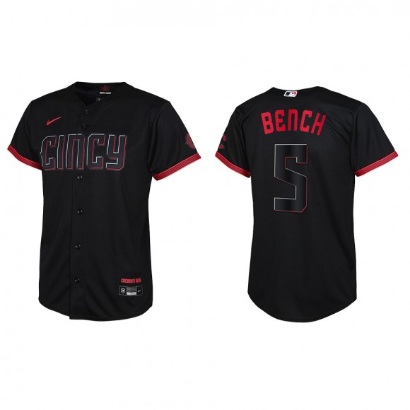 Johnny Bench Youth Cincinnati Reds Black 2023 City Connect Replica Jersey