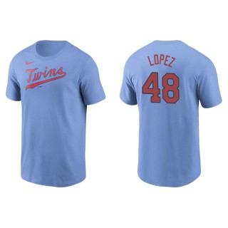 Men's Minnesota Twins Jorge Lopez Light Blue Name & Number T-Shirt