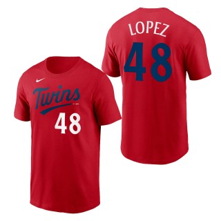 Jorge Lopez Minnesota Twins Red 2023 Wordmark T-Shirt