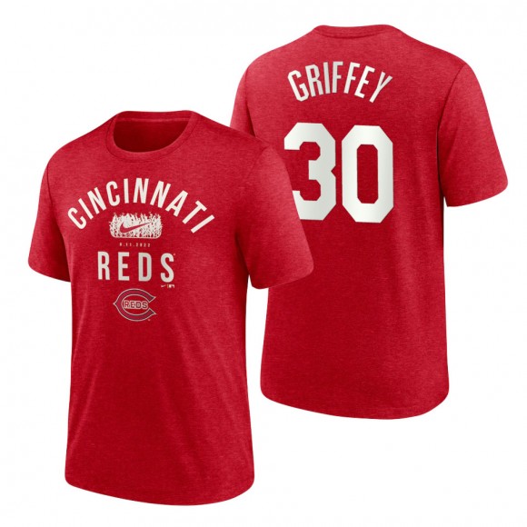 Men's Cincinnati Reds Ken Griffey Jr Red 2022 Field of Dreams Lockup Tri-Blend T-Shirt