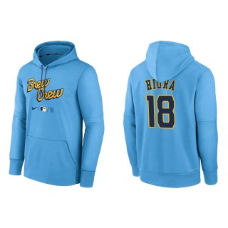 Keston Hiura Brewers Powder Blue 2022 City Connect Authentic Collection Therma Performance Pullover Hoodie