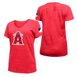 Women's Los Angeles Angels Red 2022 City Connect Cap Logo V-Neck T-Shirt