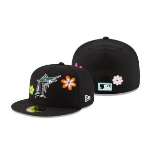 Marlins Chain Stitch Floral 59FIFTY Fitted Black Hat