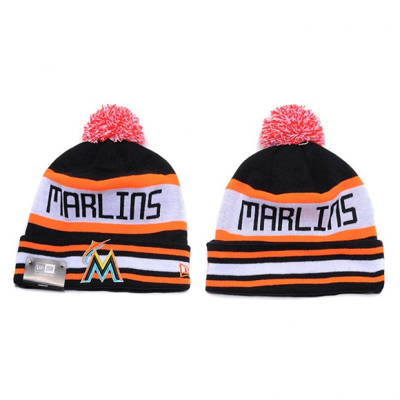 Male Miami Marlins Orange Biggest Fan Cuffed Knit Hat With Pom
