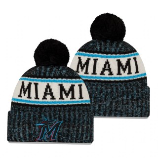 Miami Marlins Black Primary Logo Sport Cuffed Knit Hat with Pom