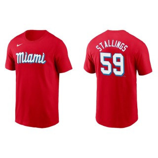 Jacob Stallings Marlins Red 2021 City Connect Wordmark T-Shirt