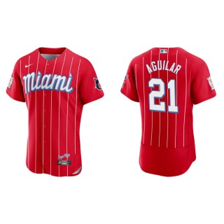 Jesus Aguilar Marlins Red 2021 City Connect Authentic Jersey