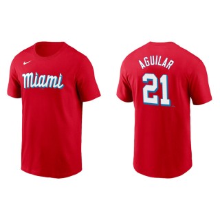 Jesus Aguilar Marlins Red 2021 City Connect Wordmark T-Shirt