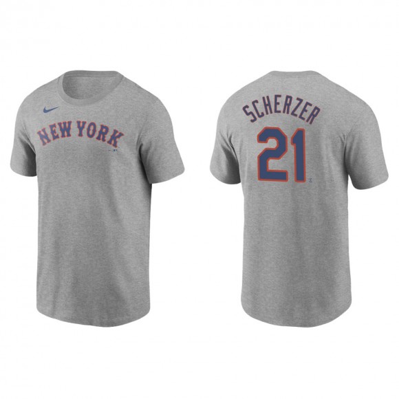 Max Scherzer Mets Gray Name & Number Nike T-Shirt