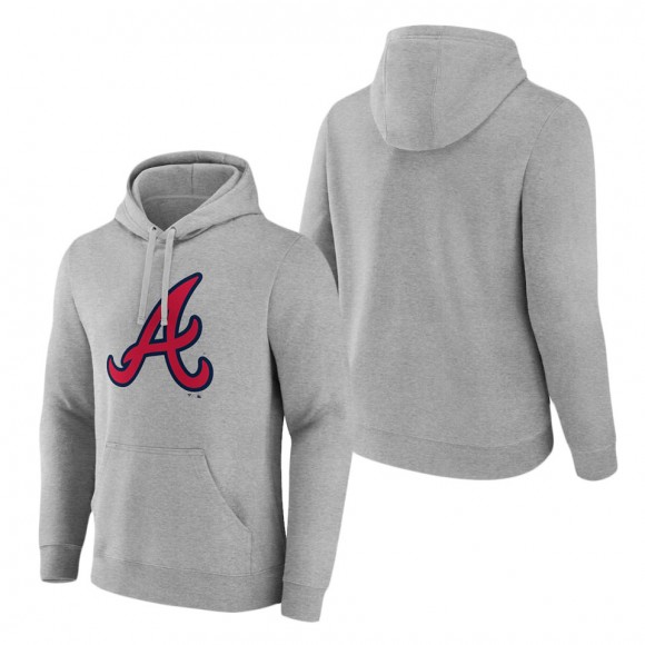 Men's Atlanta Braves Heather Gray Official Logo Fitted Pullover Hoodie