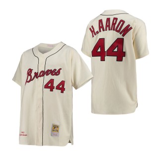 Men's Braves Hank Aaron Mitchell & Ness Cream 1963 Cooperstown Collection Home Authentic Jersey