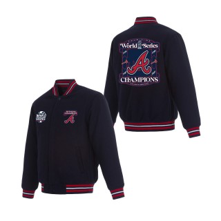 Men's Braves JH Design Navy 2021 World Series Champions Reversible Wool Full-Snap Jacket