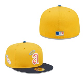 Men's California Angels New Era Gold Azure Cooperstown Collection State Logo Undervisor 59FIFTY Fitted Hat