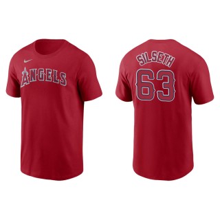 Men's Los Angeles Angels Chase Silseth Red Name & Number T-Shirt