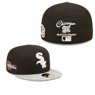 Men's Chicago White Sox Black Gray 2005 World Series Champions Letterman 59FIFTY Fitted Hat