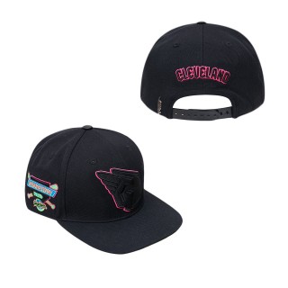 Men's Cleveland Guardians Pro Standard Black Cooperstown Collection Neon Prism Snapback Hat