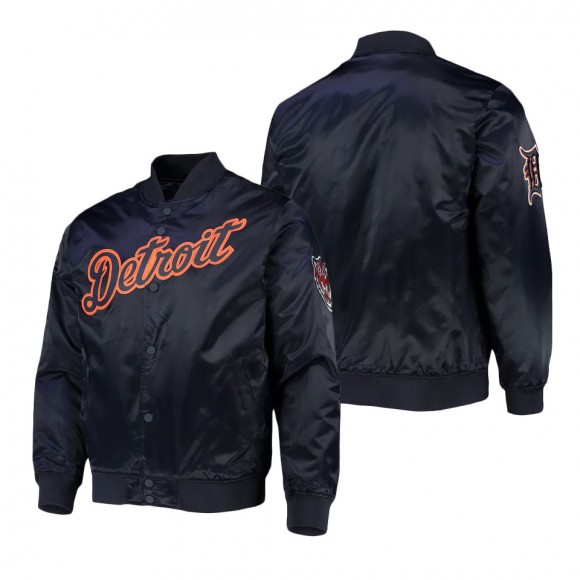Men's Detroit Tigers Navy Wordmark Satin Full-Snap Jacket