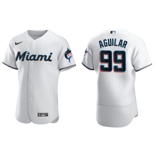 Men's Marlins Jesus Aguilar White Authentic Home Jersey
