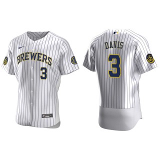 Men's Brewers Jonathan Davis White Authentic Home Jersey
