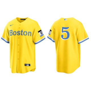 Men's Boston Red Sox Kike Hernandez Gold Light Blue City Connect Replica Jersey